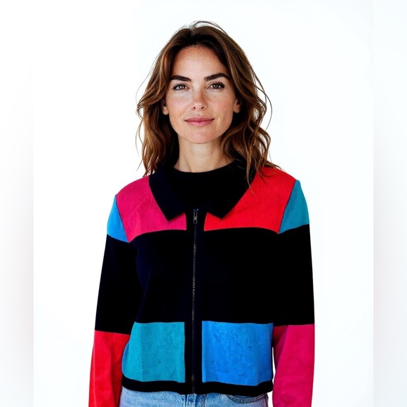 Mita Jackets & Blazers - Mita Vintage Knit Color Block Jacket